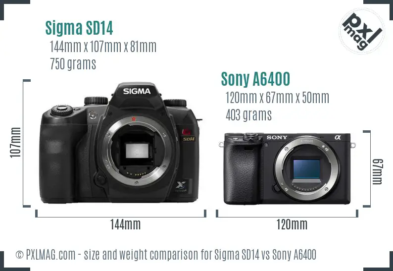 Sigma SD14 vs Sony A6400 size comparison Sigma SD14 vs Sony A6400 size comparison