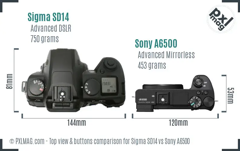 Sigma SD14 vs Sony A6500 top view buttons comparison Sigma SD14 vs Sony A6500 top view buttons comparison