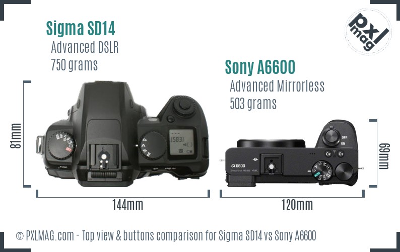 Sigma SD14 vs Sony A6600 top view buttons comparison