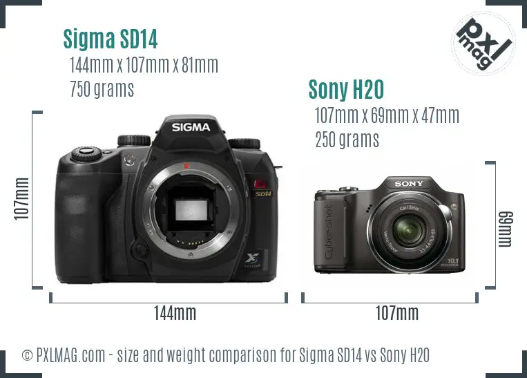 Sigma SD14 vs Sony H20 size comparison Sigma SD14 vs Sony H20 size comparison