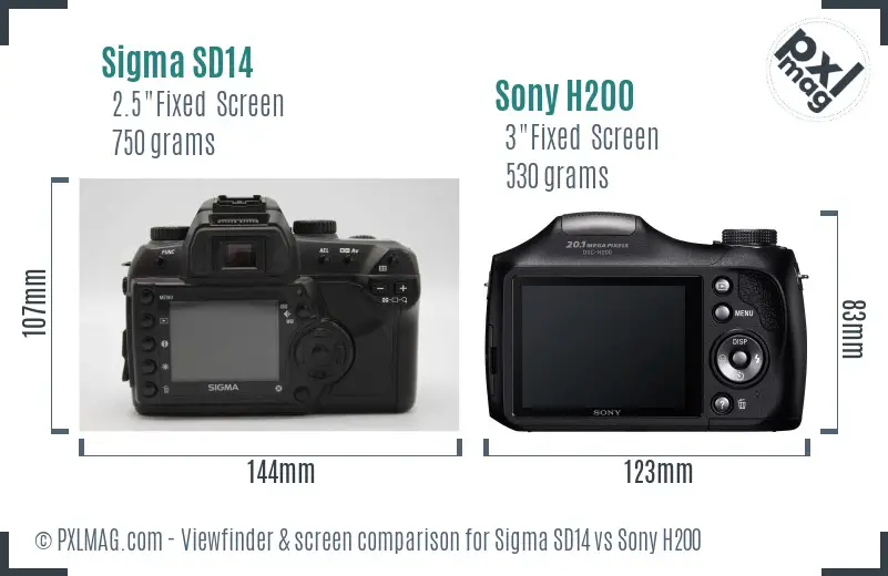 Sigma SD14 vs Sony H200 Screen and Viewfinder comparison