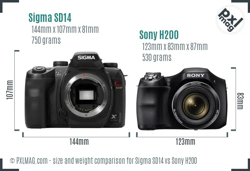 Sigma SD14 vs Sony H200 size comparison