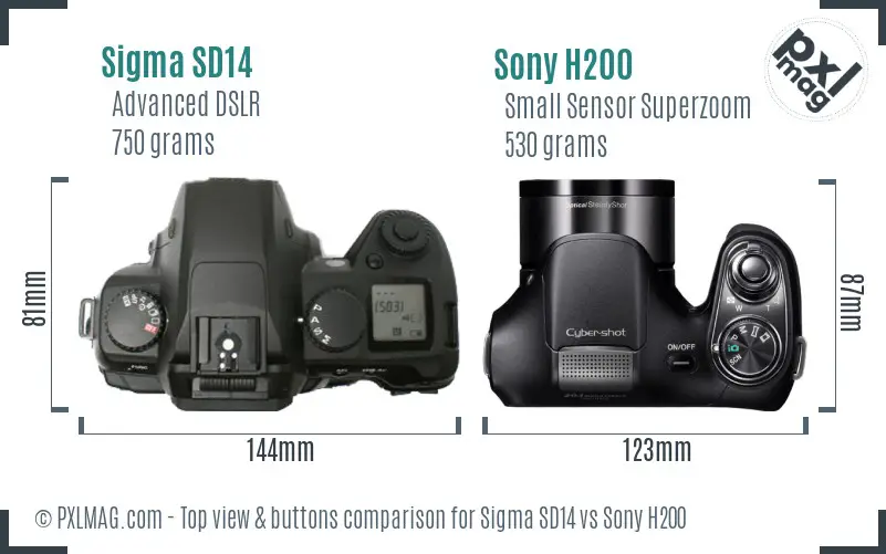 Sigma SD14 vs Sony H200 top view buttons comparison