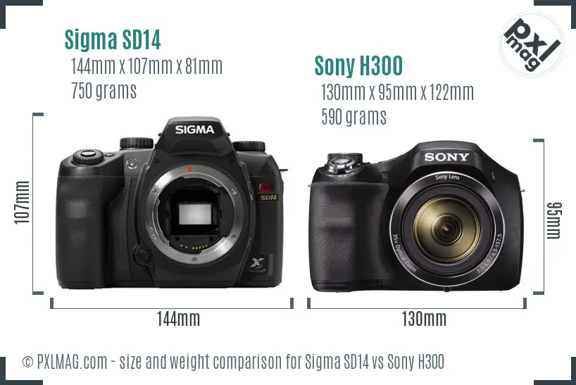 Sigma SD14 vs Sony H300 size comparison