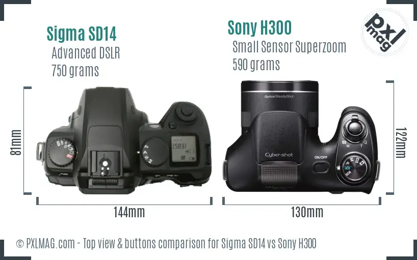 Sigma SD14 vs Sony H300 top view buttons comparison