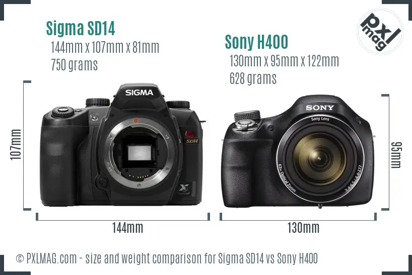 Sigma SD14 vs Sony H400 size comparison