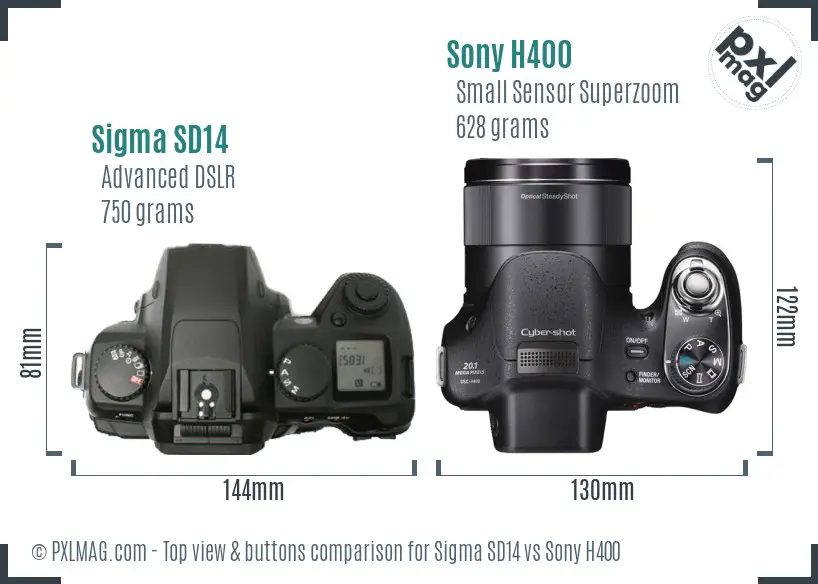 Sigma SD14 vs Sony H400 top view buttons comparison