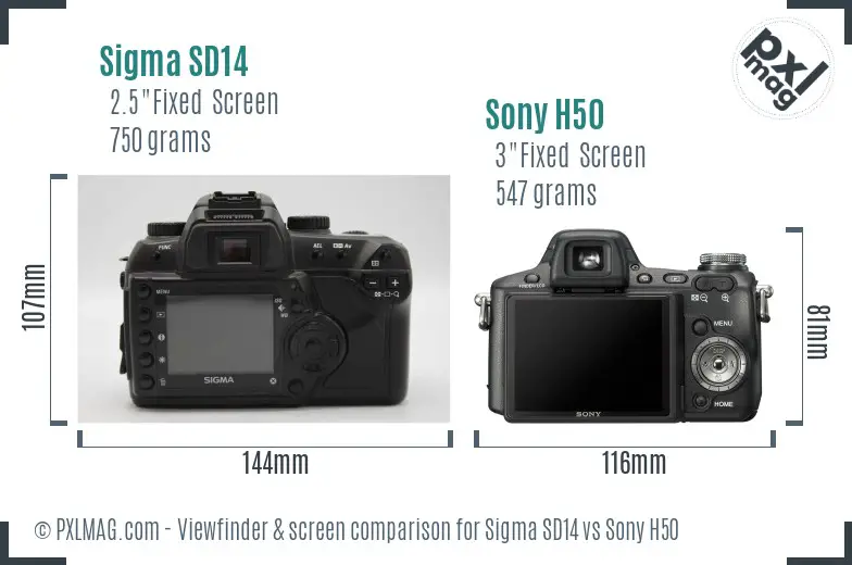 Sigma SD14 vs Sony H50 Screen and Viewfinder comparison Sigma SD14 vs Sony H50 Screen and Viewfinder comparison
