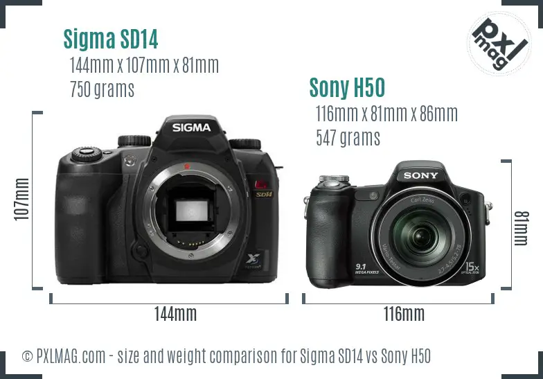 Sigma SD14 vs Sony H50 size comparison Sigma SD14 vs Sony H50 size comparison
