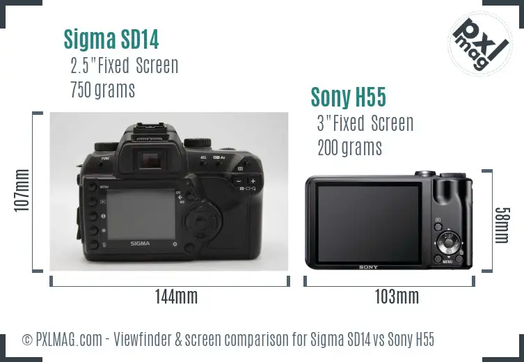 Sigma SD14 vs Sony H55 Screen and Viewfinder comparison
