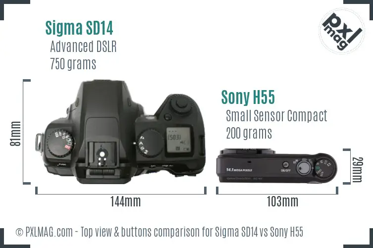Sigma SD14 vs Sony H55 top view buttons comparison