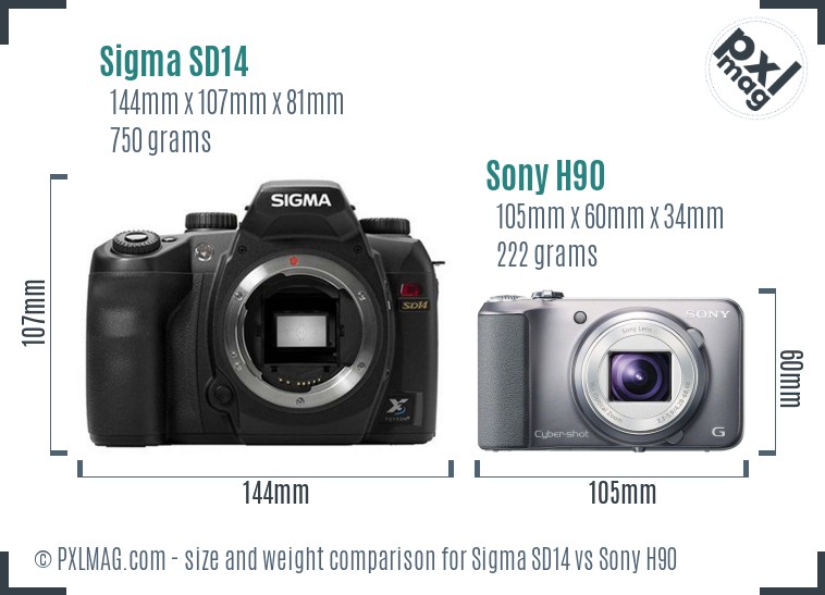 Sigma SD14 vs Sony H90 size comparison Sigma SD14 vs Sony H90 size comparison