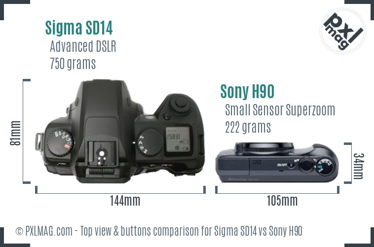 Sigma SD14 vs Sony H90 top view buttons comparison