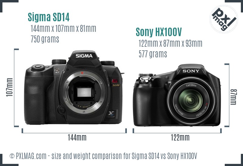 Sigma SD14 vs Sony HX100V size comparison Sigma SD14 vs Sony HX100V size comparison
