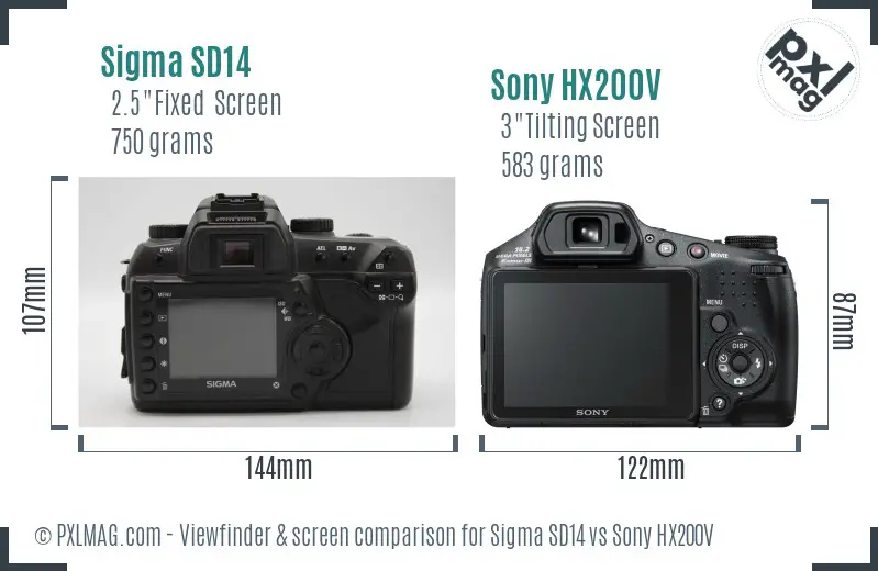 Sigma SD14 vs Sony HX200V Screen and Viewfinder comparison