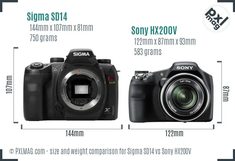 Sigma SD14 vs Sony HX200V size comparison