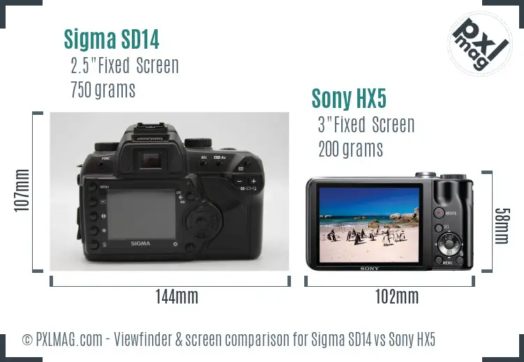 Sigma SD14 vs Sony HX5 Screen and Viewfinder comparison