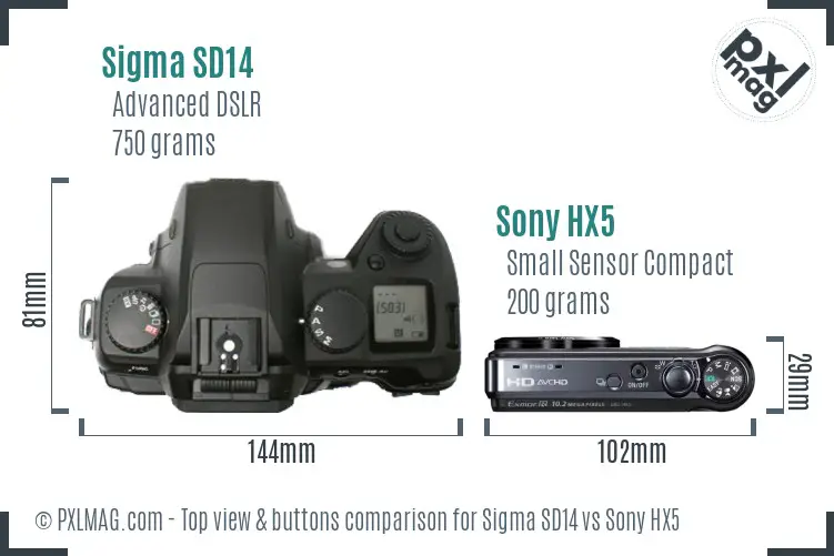 Sigma SD14 vs Sony HX5 top view buttons comparison