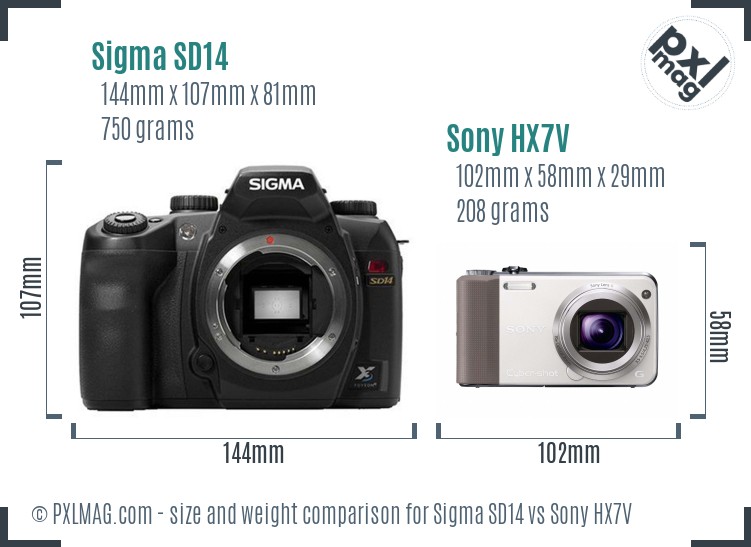 Sigma SD14 vs Sony HX7V size comparison