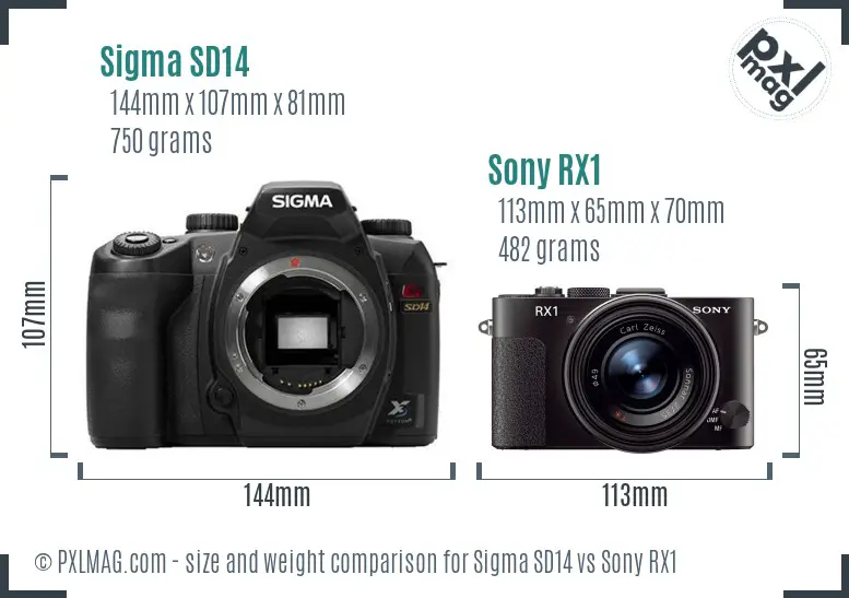 Sigma SD14 vs Sony RX1 size comparison