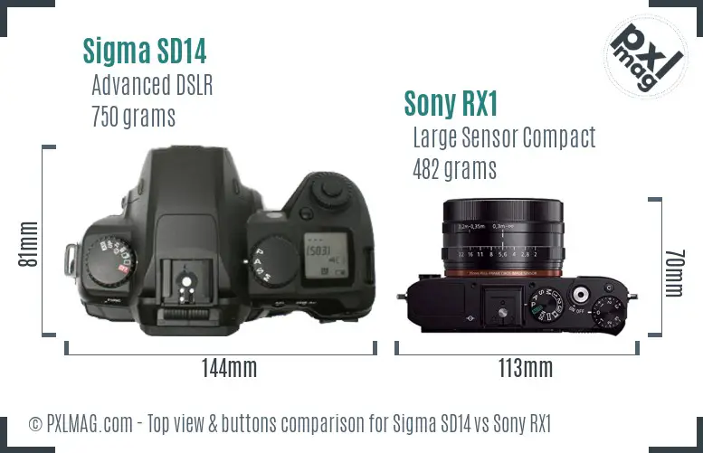 Sigma SD14 vs Sony RX1 top view buttons comparison