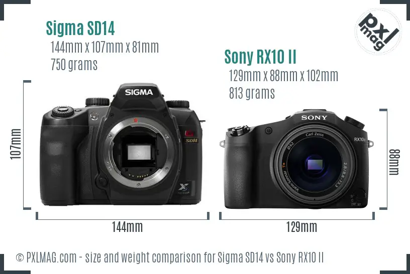 Sigma SD14 vs Sony RX10 II size comparison