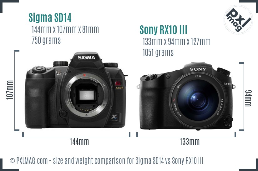 Sigma SD14 vs Sony RX10 III size comparison