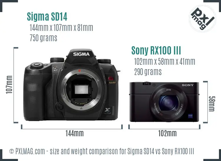 Sigma SD14 vs Sony RX100 III size comparison
