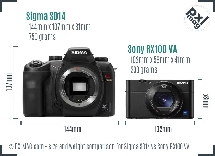 Sigma SD14 vs Sony RX100 VA size comparison