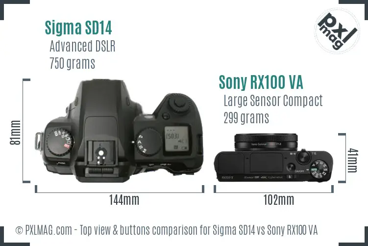 Sigma SD14 vs Sony RX100 VA top view buttons comparison