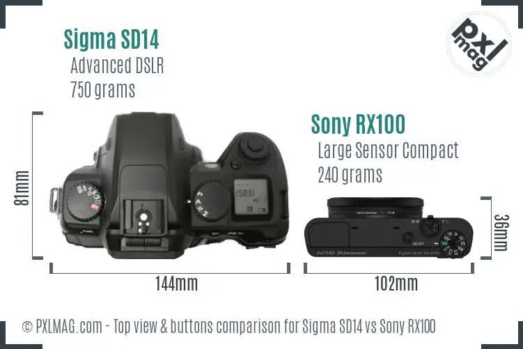 Sigma SD14 vs Sony RX100 top view buttons comparison