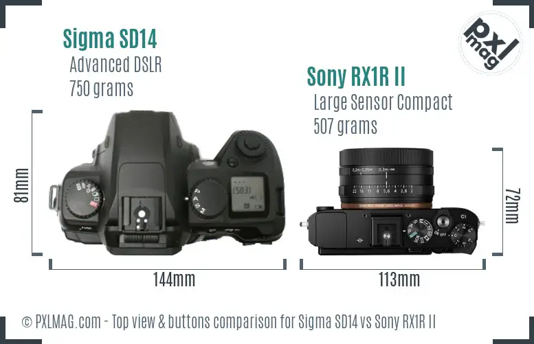 Sigma SD14 vs Sony RX1R II top view buttons comparison