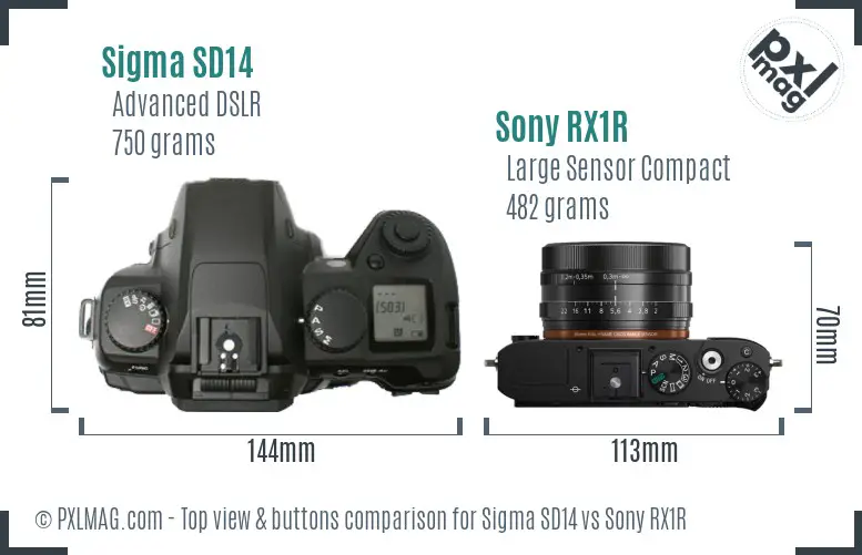 Sigma SD14 vs Sony RX1R top view buttons comparison