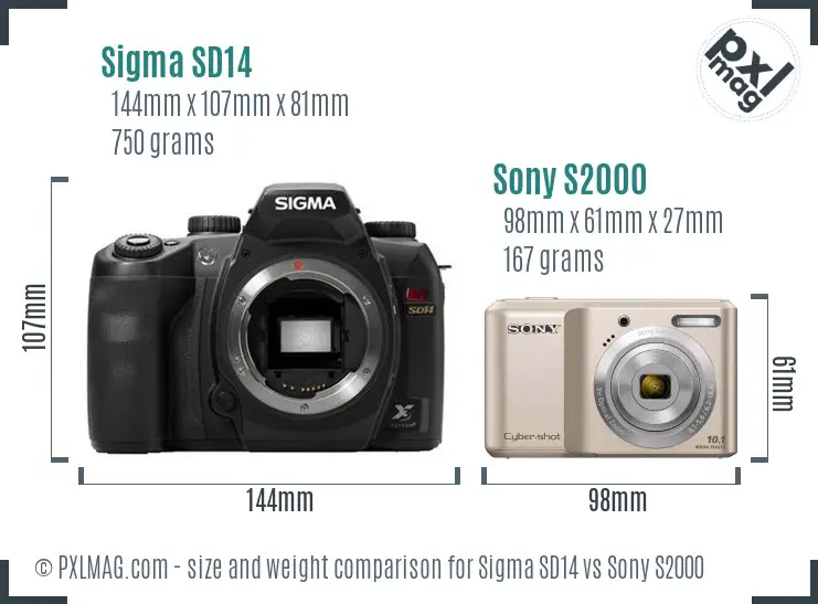 Sigma SD14 vs Sony S2000 size comparison