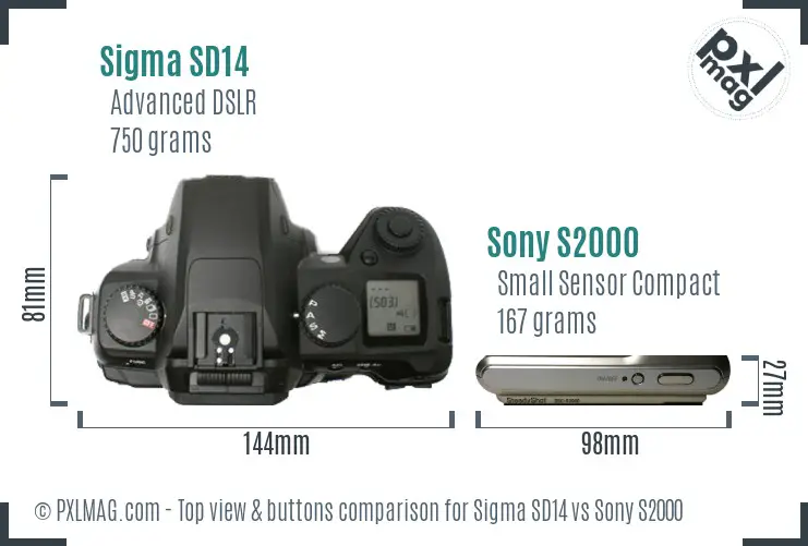 Sigma SD14 vs Sony S2000 top view buttons comparison