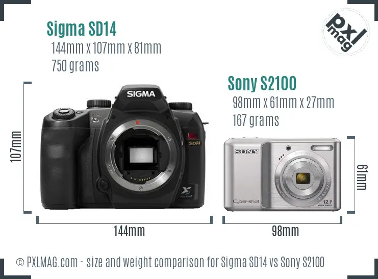 Sigma SD14 vs Sony S2100 size comparison