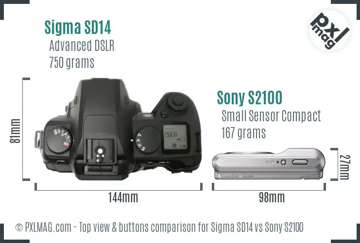 Sigma SD14 vs Sony S2100 top view buttons comparison