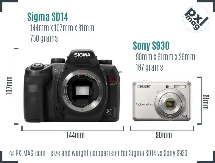 Sigma SD14 vs Sony S930 size comparison