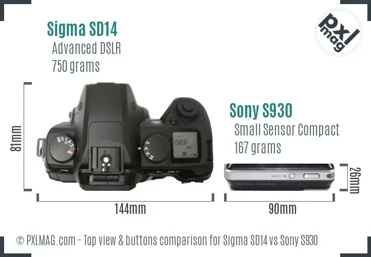 Sigma SD14 vs Sony S930 top view buttons comparison