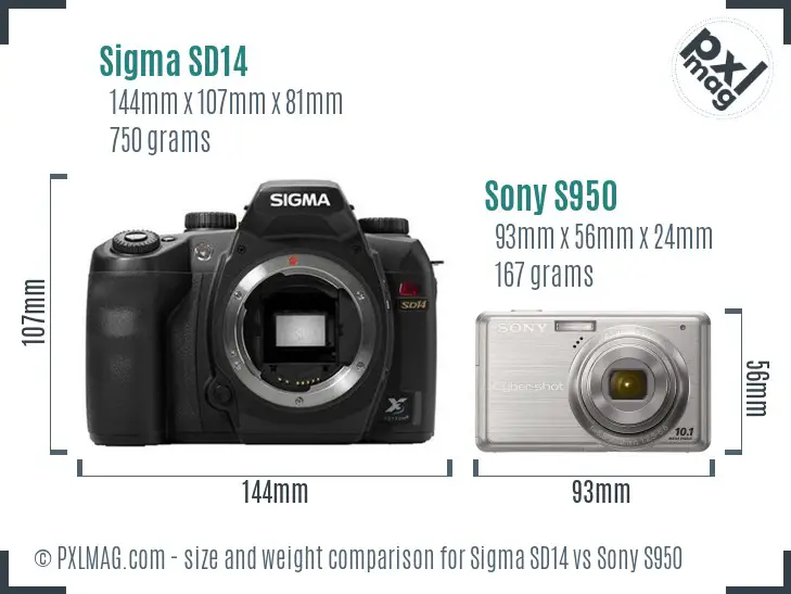 Sigma SD14 vs Sony S950 size comparison