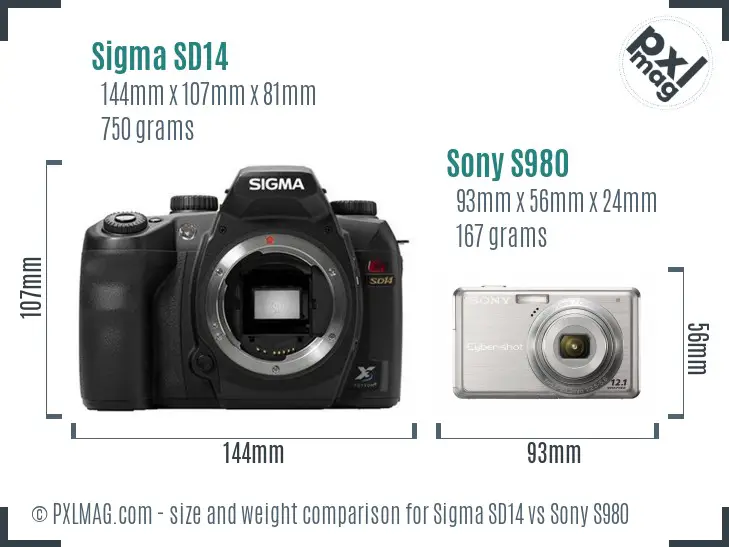 Sigma SD14 vs Sony S980 size comparison Sigma SD14 vs Sony S980 size comparison
