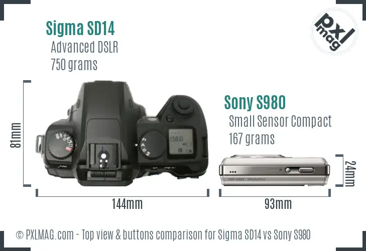 Sigma SD14 vs Sony S980 top view buttons comparison