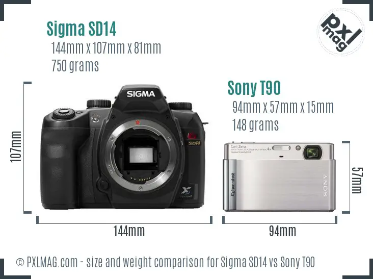 Sigma SD14 vs Sony T90 size comparison