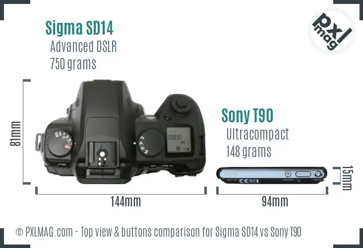 Sigma SD14 vs Sony T90 top view buttons comparison