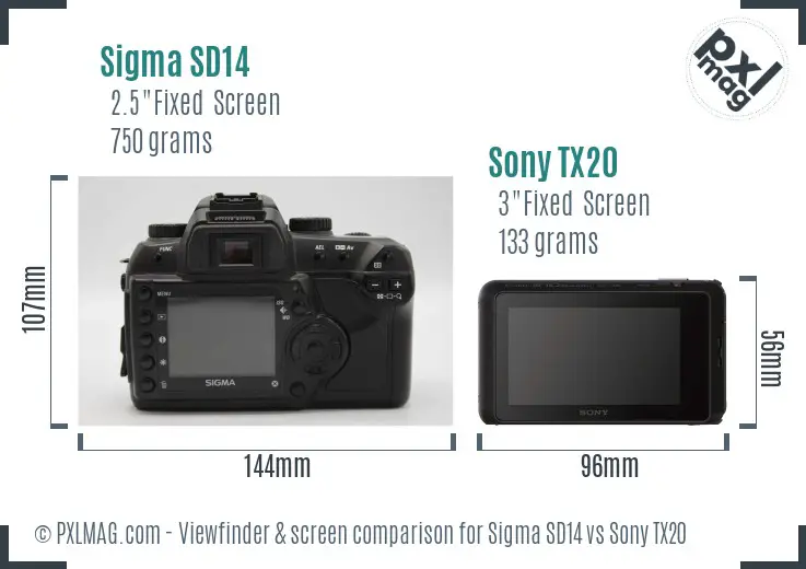 Sigma SD14 vs Sony TX20 Screen and Viewfinder comparison Sigma SD14 vs Sony TX20 Screen and Viewfinder comparison