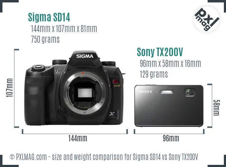 Sigma SD14 vs Sony TX200V size comparison