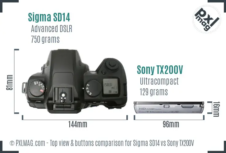 Sigma SD14 vs Sony TX200V top view buttons comparison