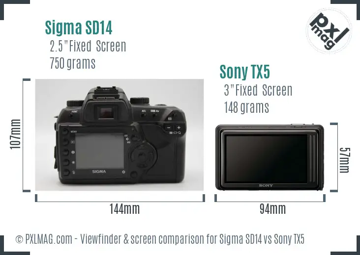 Sigma SD14 vs Sony TX5 Screen and Viewfinder comparison