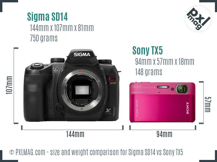 Sigma SD14 vs Sony TX5 size comparison