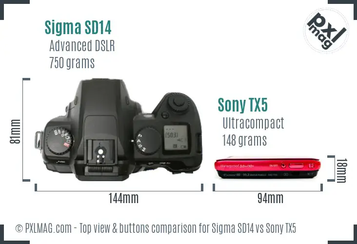 Sigma SD14 vs Sony TX5 top view buttons comparison